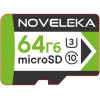 Карта памяти MicroSD 64 Гб U3, class 10 + SD адаптер NOVELEKA, высокая скорость записи до 60 Мб/с